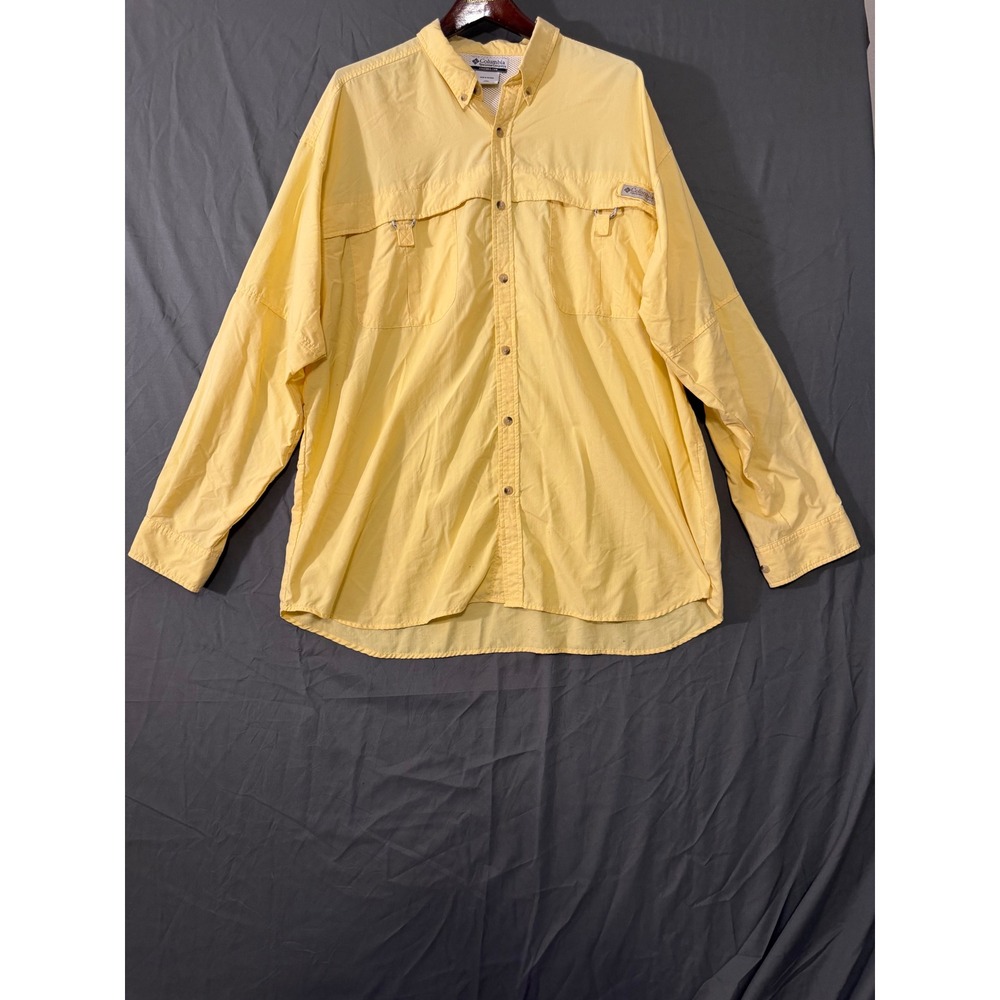 Columbia PFG Bahama II Fishing Shirt Mens XXL Yellow Long Sleeve UPF 30 FM7015